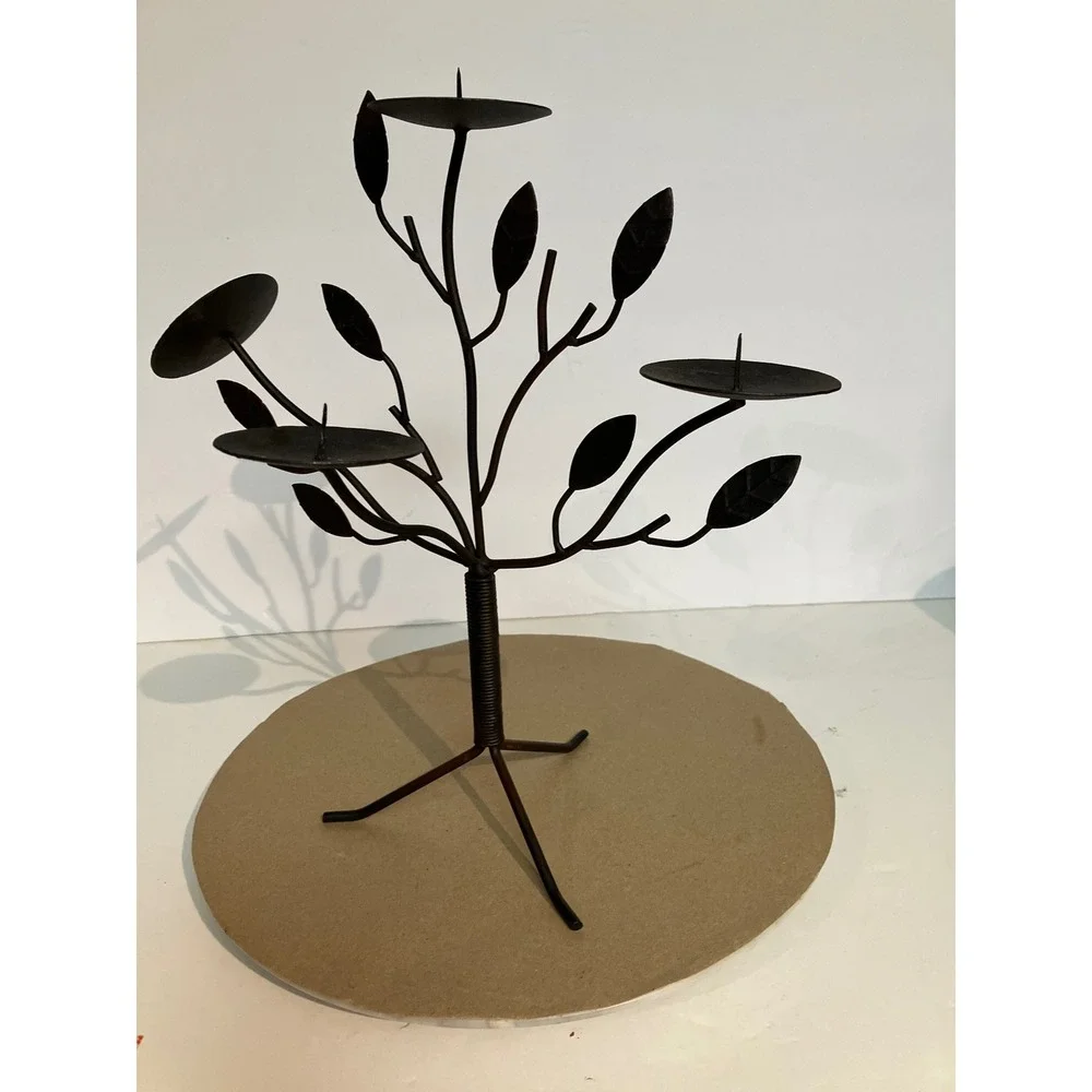 Unbranded Tree Candelabra Home Decor Brown Excellent Wrought Iron Leaf 4-Light